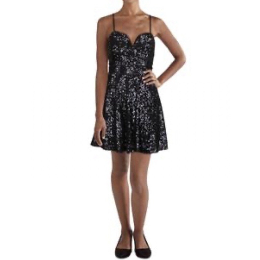 Crystal Doll Navy Sequin Spaghetti Strap Formal Cocktail Dress Size‎ 1 NWT